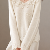 Casual Textured Crochet Openwork V-Neck Knit Sweater