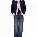 Casual Layered Look Striped Shirt Panel Collared Jacket