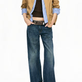 Casual Layered Look Striped Shirt Panel Collared Jacket