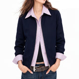 Casual Layered Look Striped Shirt Panel Collared Jacket