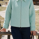Versatile Collared Raglan Sleeve Textured Cropped Jacket