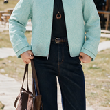Versatile Collared Raglan Sleeve Textured Cropped Jacket