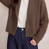Casual Shawl Collar Solid Color Knit Cardigan with Patch Pockets