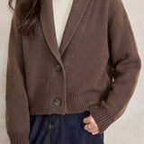 Casual Shawl Collar Solid Color Knit Cardigan with Patch Pockets