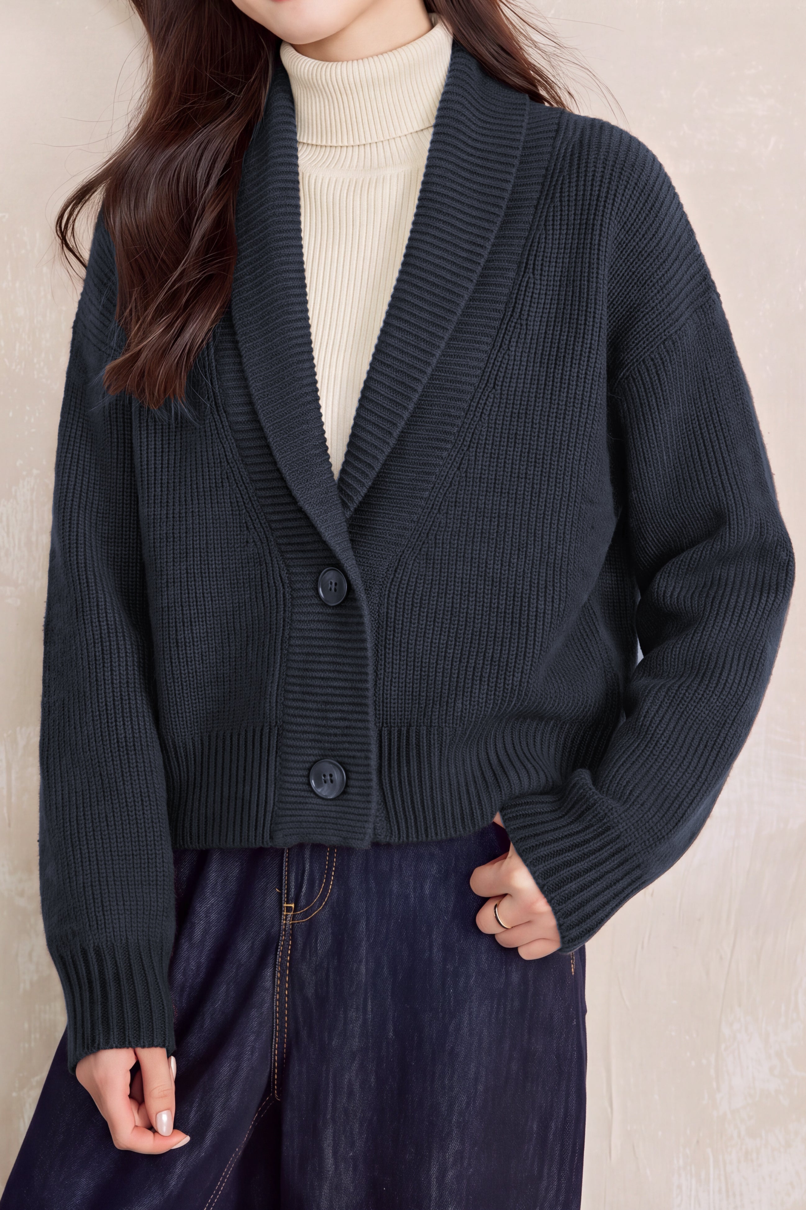 Casual Shawl Collar Solid Color Knit Cardigan with Patch Pockets