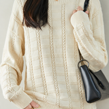 Casual Textured Grid Cable Knit Cotton Sweater