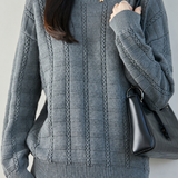 Casual Textured Grid Cable Knit Cotton Sweater