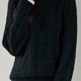 Casual Textured Grid Cable Knit Cotton Sweater
