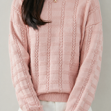 Casual Textured Grid Cable Knit Cotton Sweater