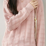 Casual Textured Grid Cable Knit Cotton Sweater