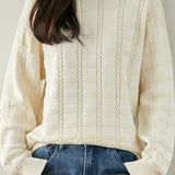 Casual Textured Grid Cable Knit Cotton Sweater