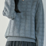 Casual Textured Grid Cable Knit Cotton Sweater