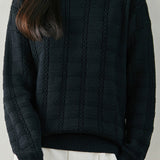 Casual Textured Grid Cable Knit Cotton Sweater
