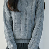 Casual Textured Grid Cable Knit Cotton Sweater