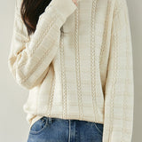 Casual Textured Grid Cable Knit Cotton Sweater