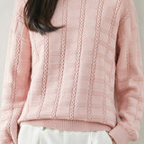Casual Textured Grid Cable Knit Cotton Sweater