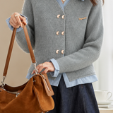 Casual Layered Look Shirt Panel Knit Sweater with Toggle Buttons - liwisi
