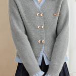 Casual Layered Look Shirt Panel Knit Sweater with Toggle Buttons - liwisi
