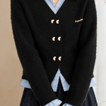 Casual Layered Look Shirt Panel Knit Sweater with Toggle Buttons - liwisi
