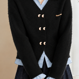 Casual Layered Look Shirt Panel Knit Sweater with Toggle Buttons - liwisi