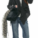 Elegant Wavy Lapel Striped Textured Knit Cardigan