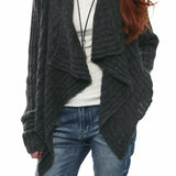Elegant Wavy Lapel Striped Textured Knit Cardigan