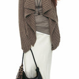 Elegant Wavy Lapel Striped Textured Knit Cardigan