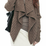 Elegant Wavy Lapel Striped Textured Knit Cardigan
