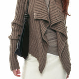 Elegant Wavy Lapel Striped Textured Knit Cardigan