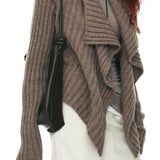 Elegant Wavy Lapel Striped Textured Knit Cardigan