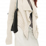 Elegant Wavy Lapel Striped Textured Knit Cardigan