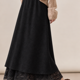 Elegant Reversible Lace Panel Double Layer Knit Skirt