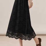 Elegant Reversible Lace Panel Double Layer Knit Skirt