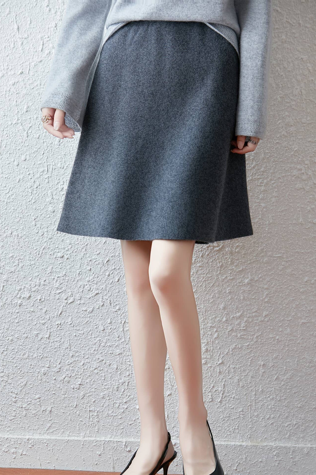 Chic High Waist A-Line Wool Blend Skirt