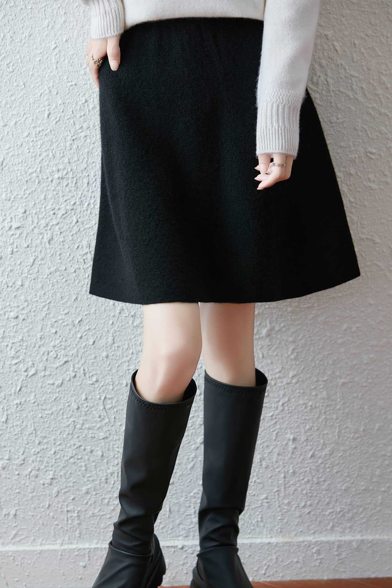 Chic High Waist A-Line Wool Blend Skirt