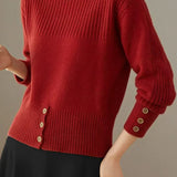 Versatile Boat Neck Long Sleeve Knit Sweater