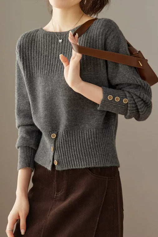 Versatile Boat Neck Long Sleeve Knit Sweater