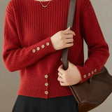 Versatile Boat Neck Long Sleeve Knit Sweater
