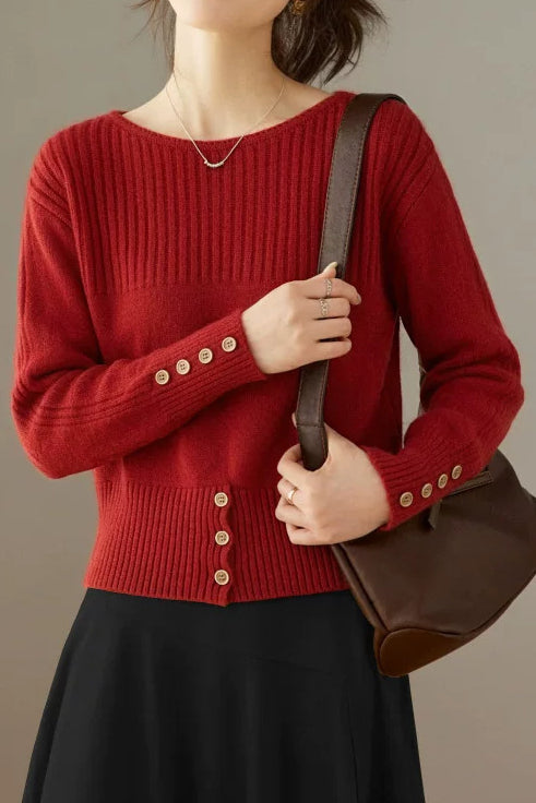 Versatile Boat Neck Long Sleeve Knit Sweater