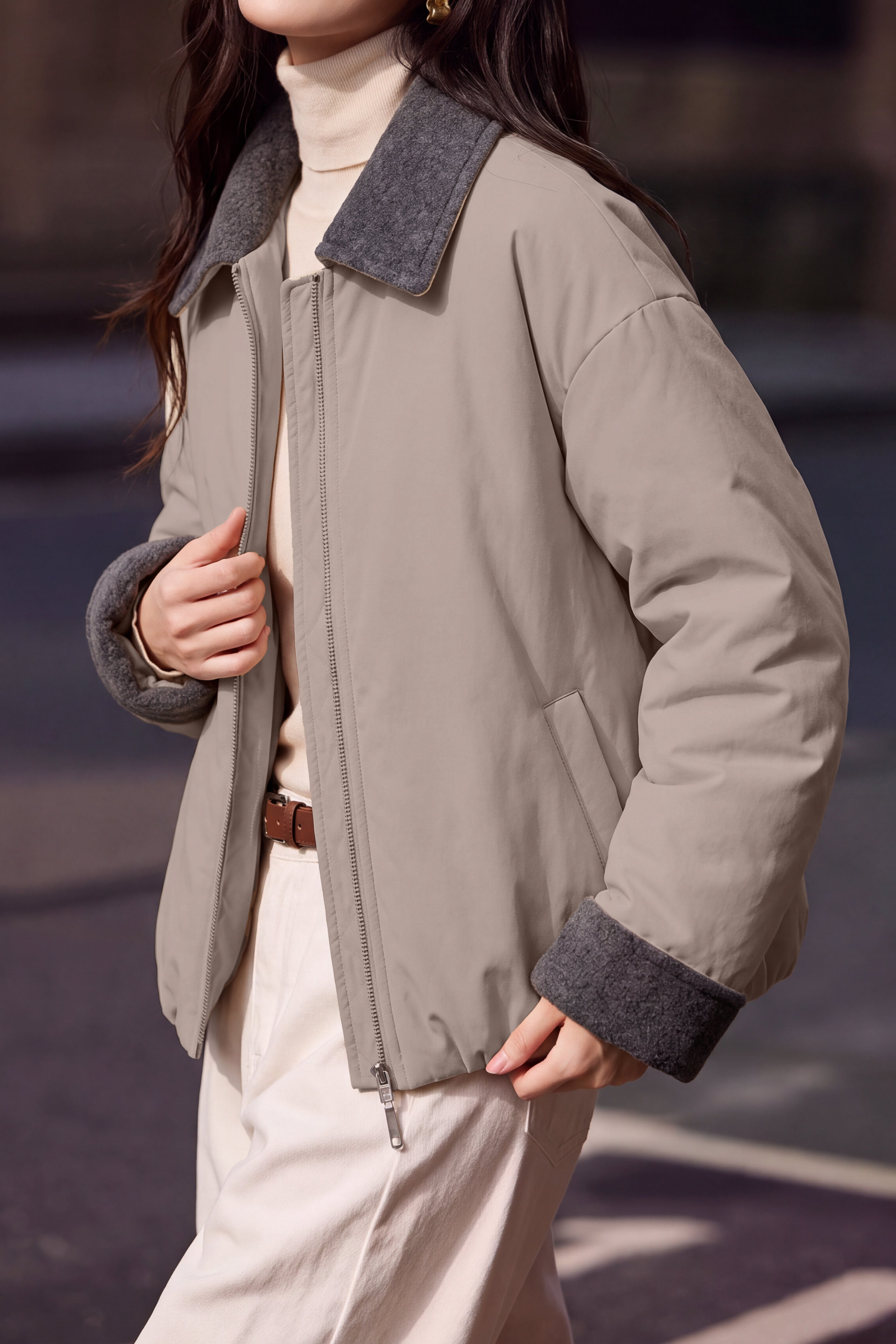 Casual Collared Colorblock Padded Jacket