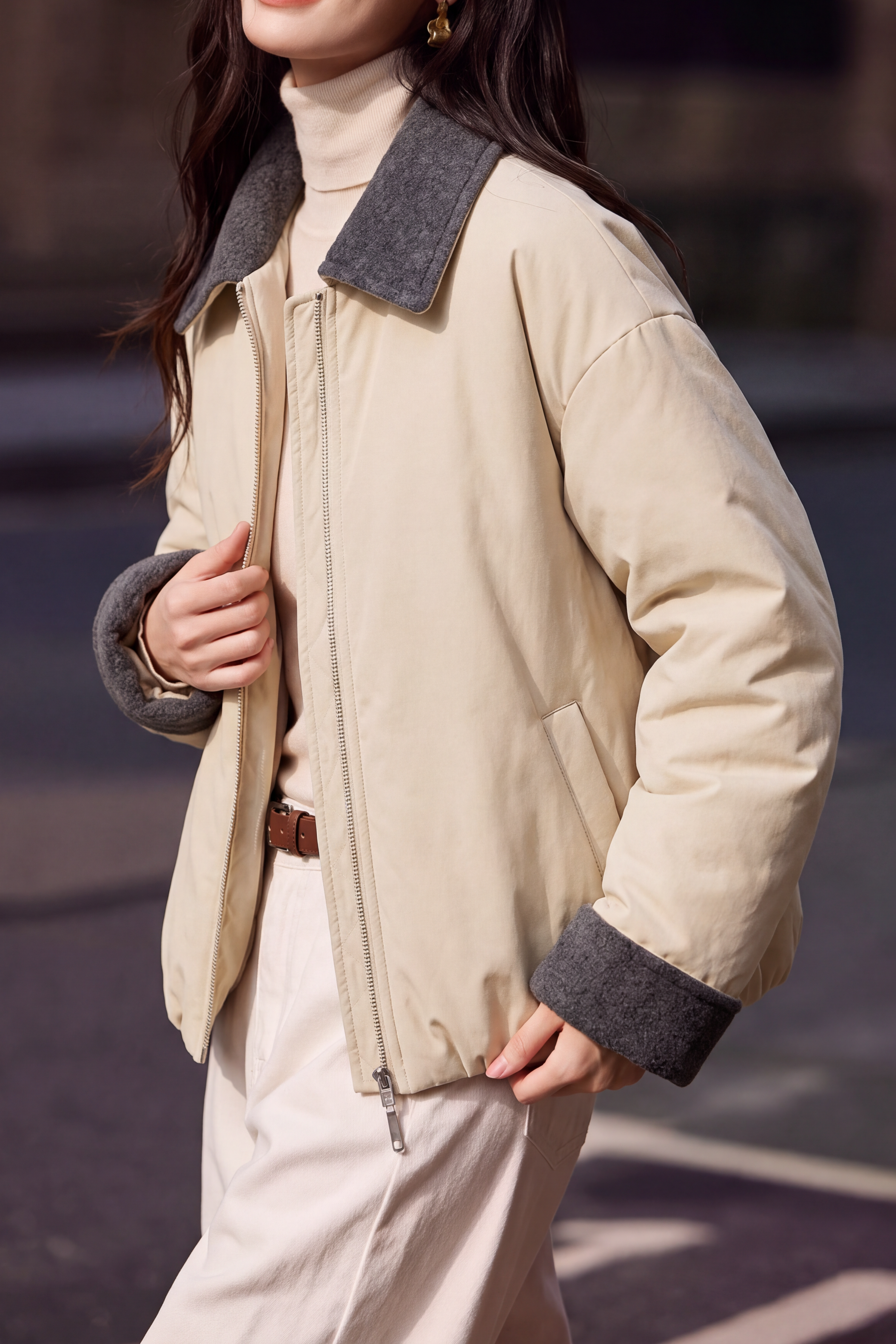 Casual Collared Colorblock Padded Jacket