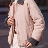 Casual Collared Colorblock Padded Jacket