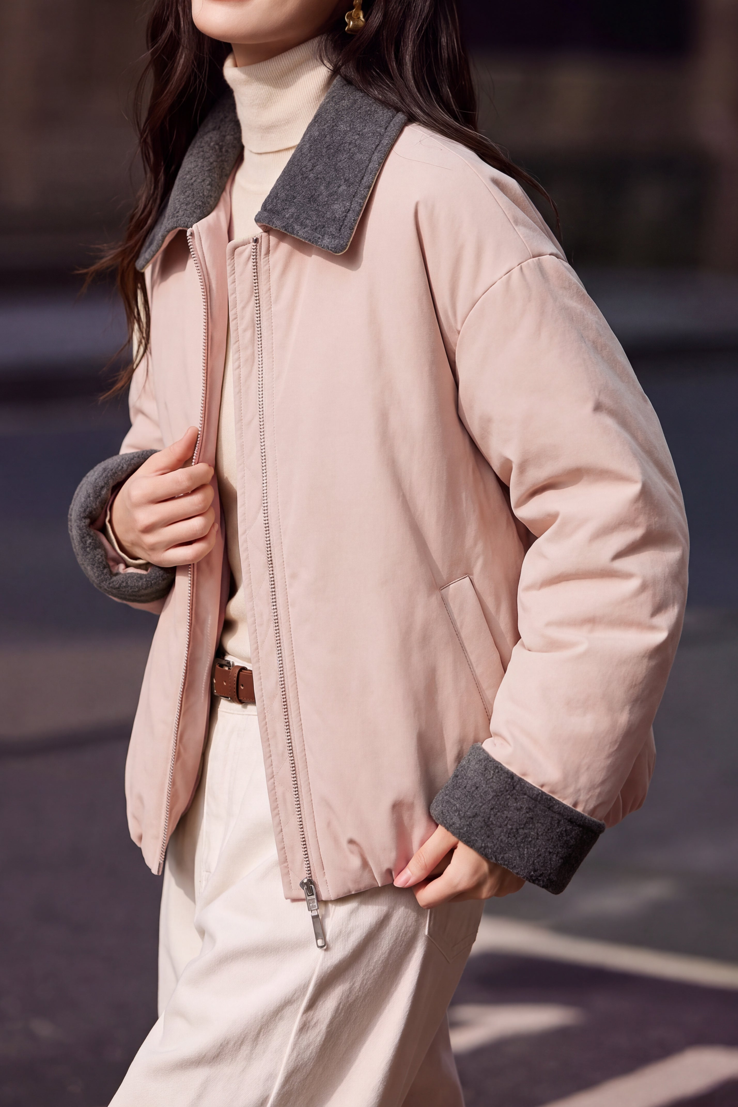 Casual Collared Colorblock Padded Jacket