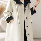 Casual Colorblock Hooded Mid-Length Trench Coat