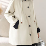 Casual Colorblock Hooded Mid-Length Trench Coat