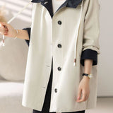 Casual Colorblock Hooded Mid-Length Trench Coat