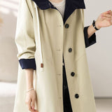 Casual Colorblock Hooded Mid-Length Trench Coat