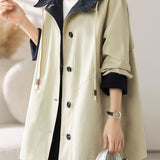 Casual Colorblock Hooded Mid-Length Trench Coat