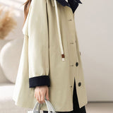 Casual Colorblock Hooded Mid-Length Trench Coat