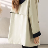 Casual Colorblock Hooded Mid-Length Trench Coat